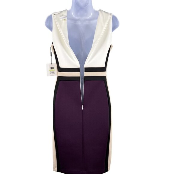 Calvin Klein NWT Womens 4 Colorblock Sleeveless Sheath Dress Purple Career Wear - Picture 4 of 16
